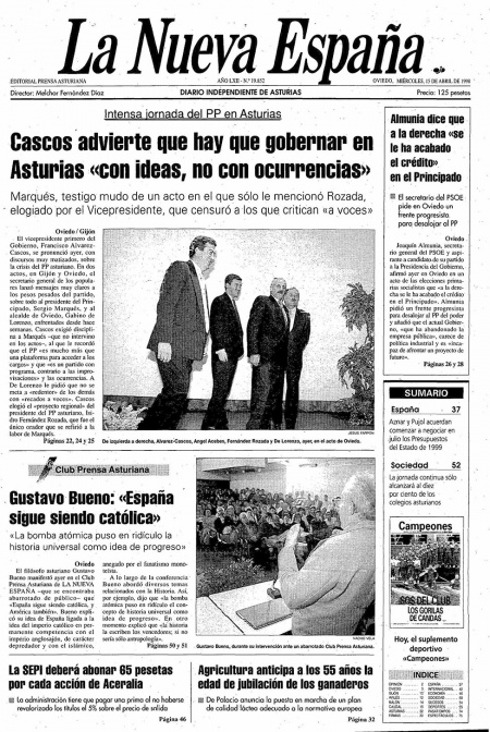 Portada Miércoles 15 de  de 1998