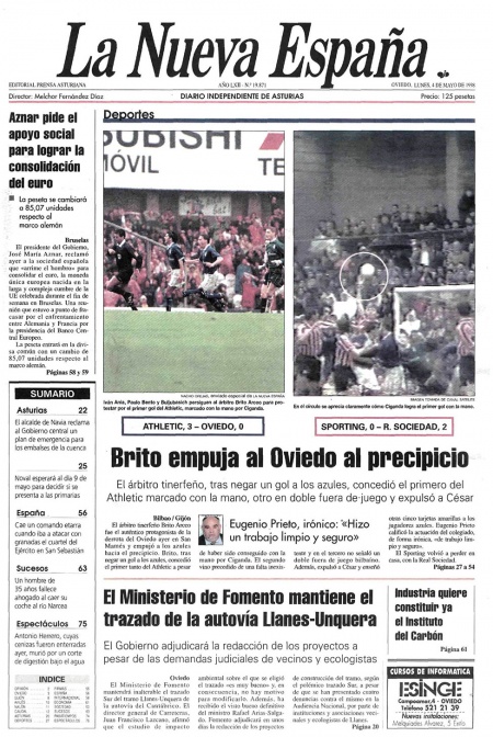 Portada Lunes 4 de  de 1998