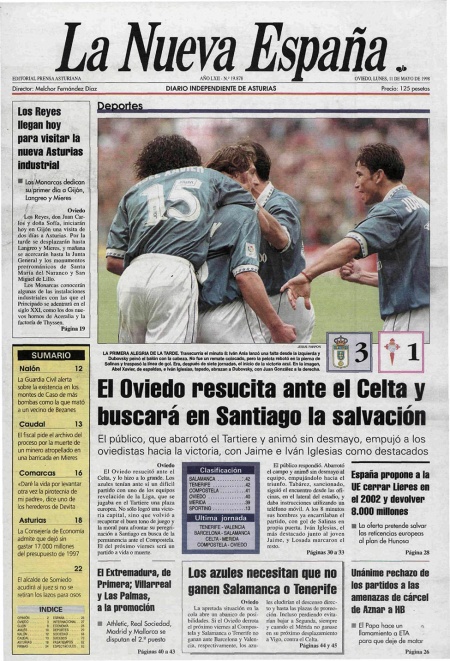 Portada Lunes 11 de  de 1998
