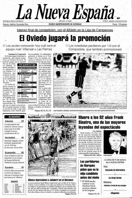 Portada Sábado 16 de  de 1998
