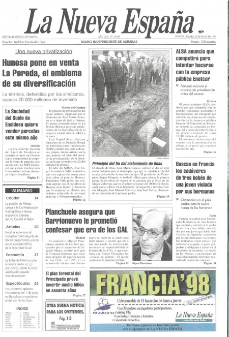 Portada Jueves 28 de  de 1998