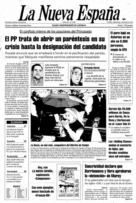 Portada Miércoles 3 de  de 1998
