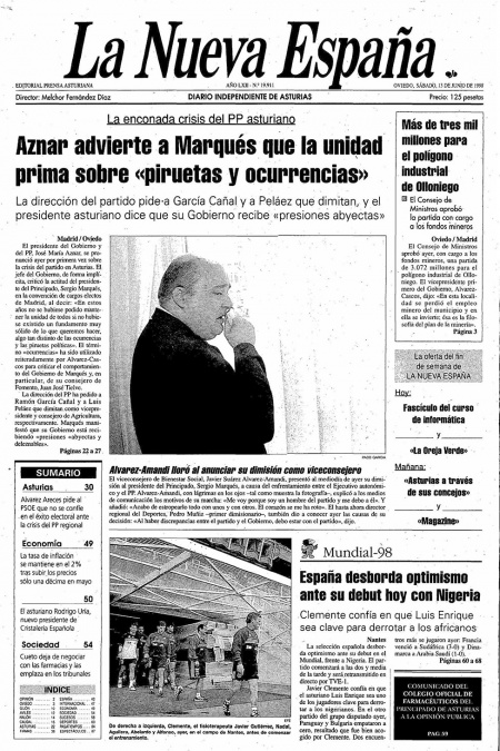 Portada Sábado 13 de  de 1998
