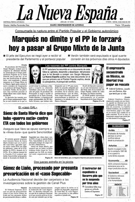 Portada Jueves 18 de  de 1998