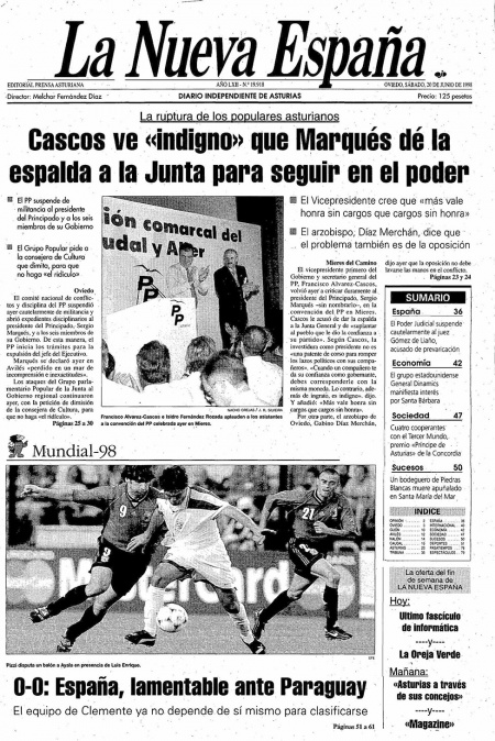 Portada Sábado 20 de  de 1998