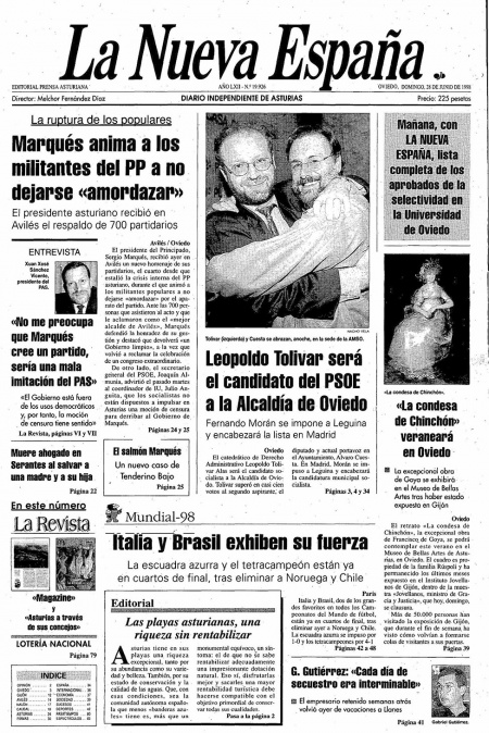 Portada Domingo 28 de  de 1998