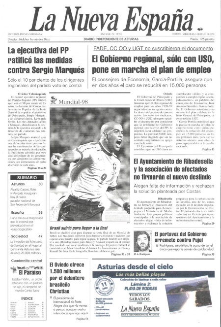Portada Miércoles 8 de  de 1998