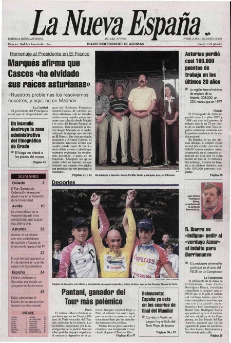 Portada Lunes 3 de  de 1998