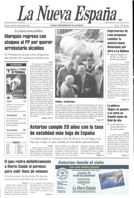 Portada Martes 25 de  de 1998
