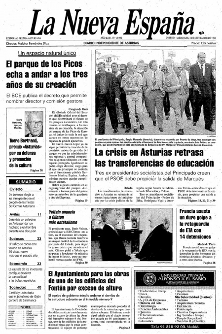 Portada Miércoles 2 de  de 1998