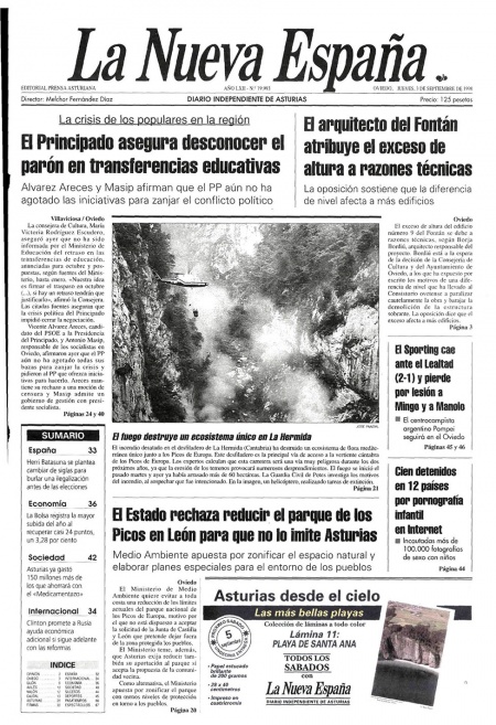 Portada Jueves 3 de  de 1998