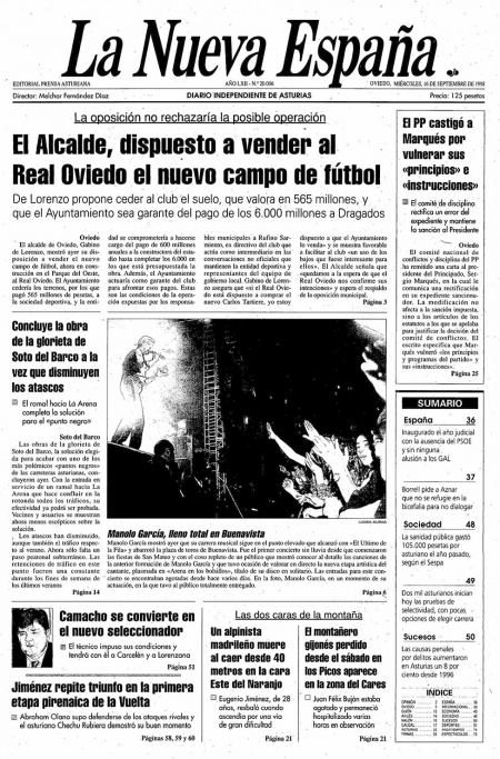 Portada Miércoles 16 de  de 1998