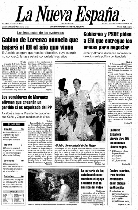 Portada Martes 22 de  de 1998