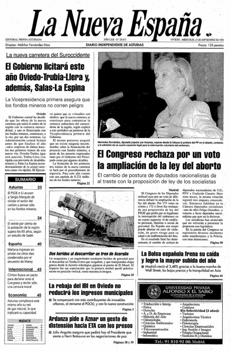 Portada Miércoles 23 de  de 1998