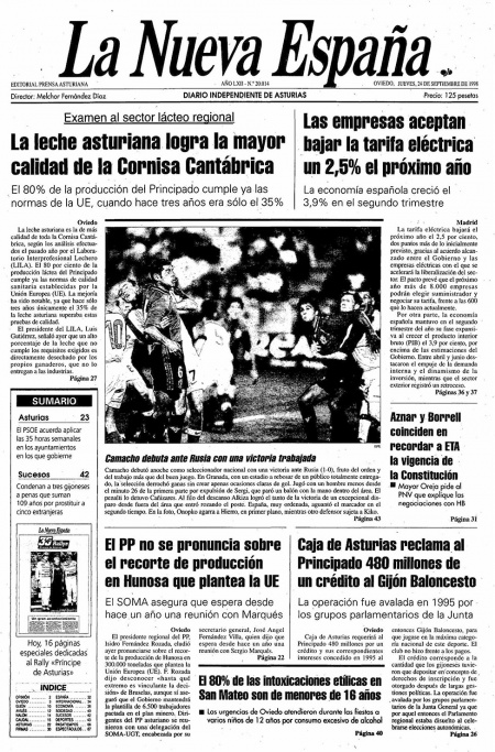 Portada Jueves 24 de  de 1998