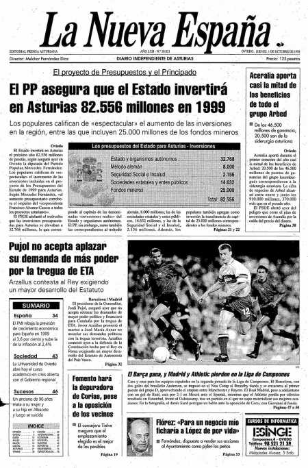 Portada Jueves 1 de Octubre de 1998