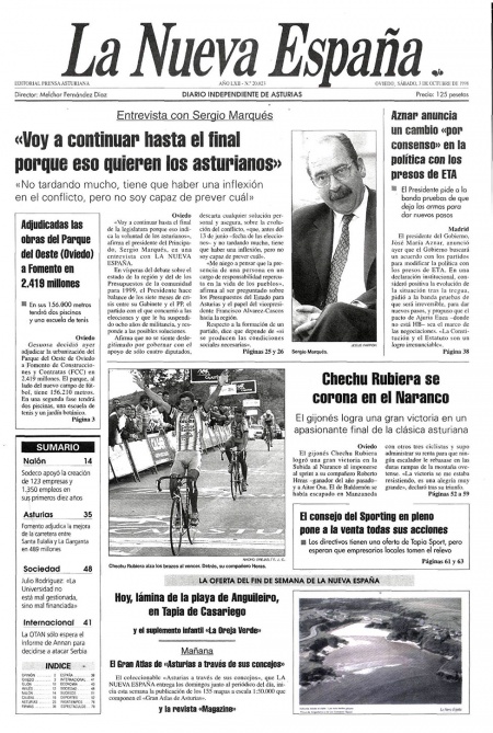 Portada Sábado 3 de Octubre de 1998
