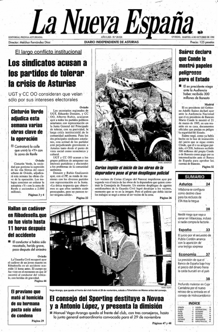 Portada Martes 6 de Octubre de 1998