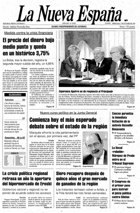 Portada Miércoles 7 de Octubre de 1998