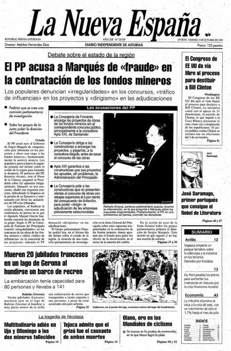 Portada Viernes 9 de Octubre de 1998