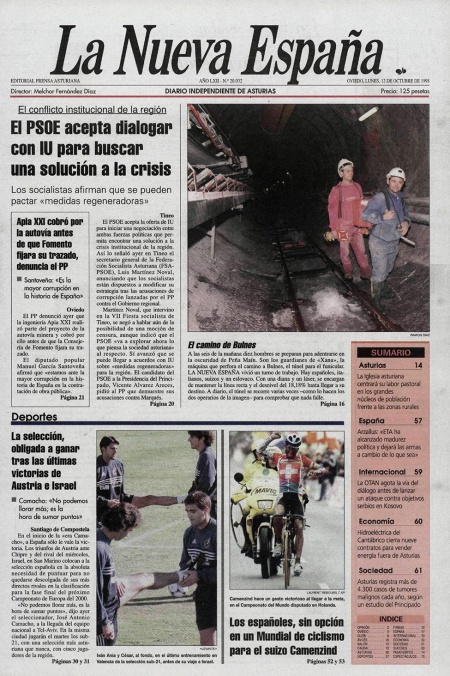 Portada Lunes 12 de Octubre de 1998