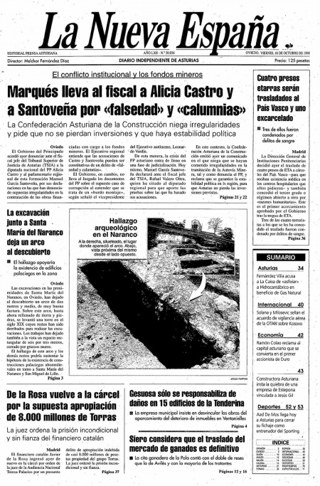 Portada Viernes 16 de Octubre de 1998