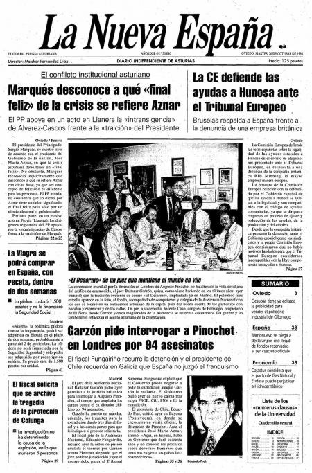 Portada Martes 20 de Octubre de 1998
