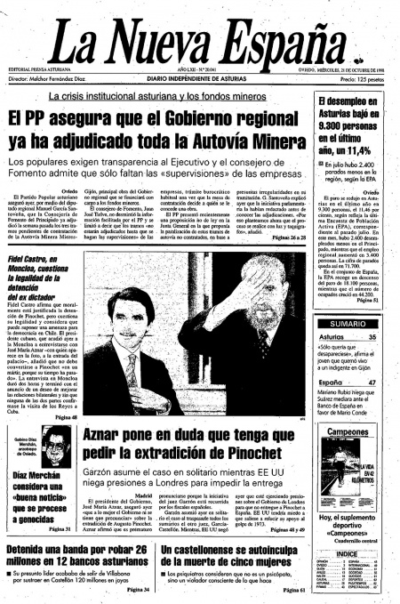 Portada Miércoles 21 de Octubre de 1998