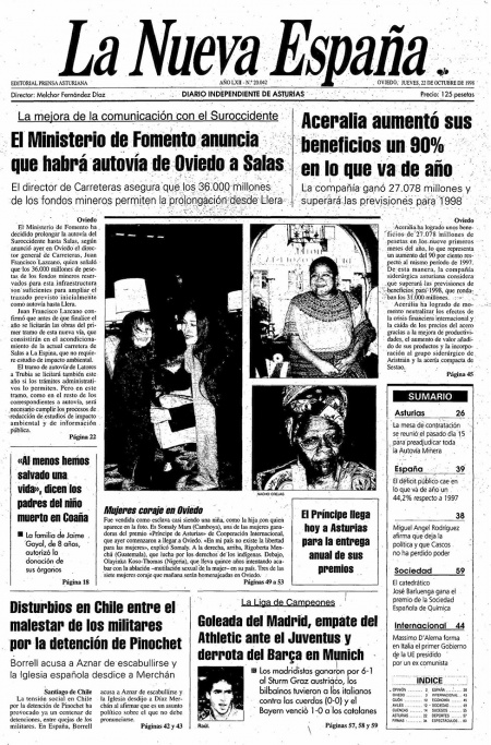 Portada Jueves 22 de Octubre de 1998
