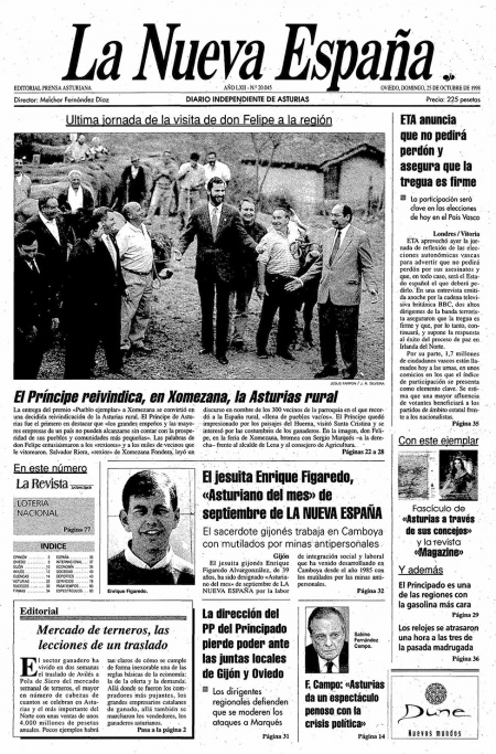 Portada Domingo 25 de Octubre de 1998