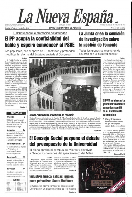 Portada Martes 27 de Octubre de 1998