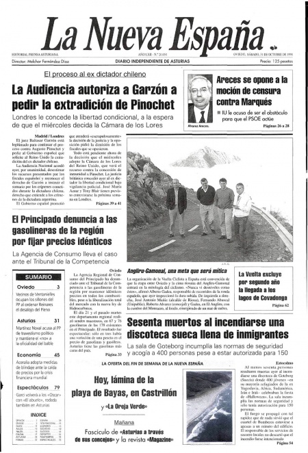Portada Sábado 31 de Octubre de 1998