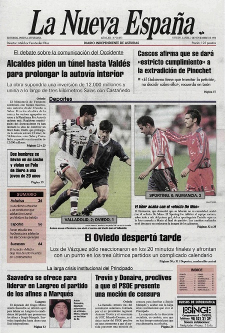 Portada Lunes 2 de Noviembre de 1998