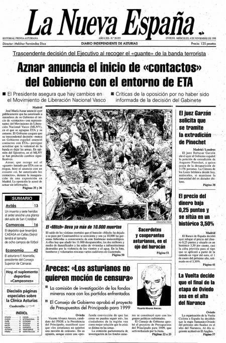 Portada Miércoles 4 de Noviembre de 1998