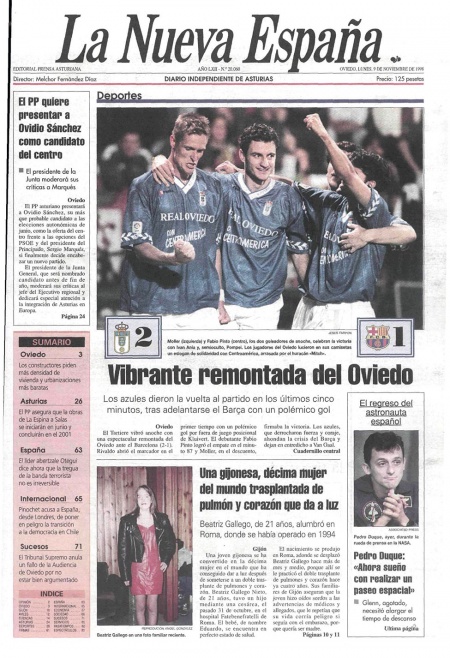 Portada Lunes 9 de Noviembre de 1998