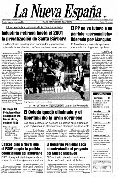 Portada Jueves 12 de Noviembre de 1998
