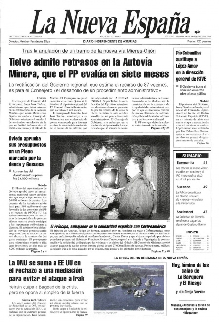 Portada Sábado 14 de Noviembre de 1998