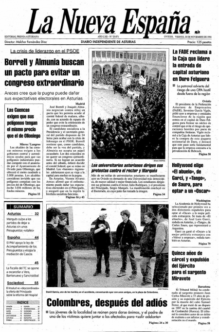 Portada Viernes 20 de Noviembre de 1998