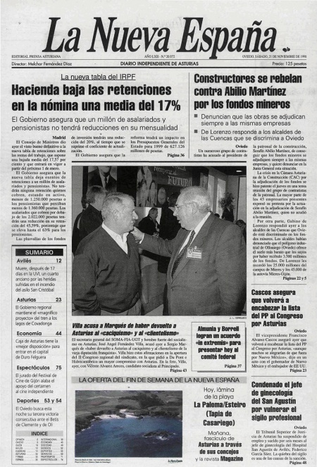 Portada Sábado 21 de Noviembre de 1998