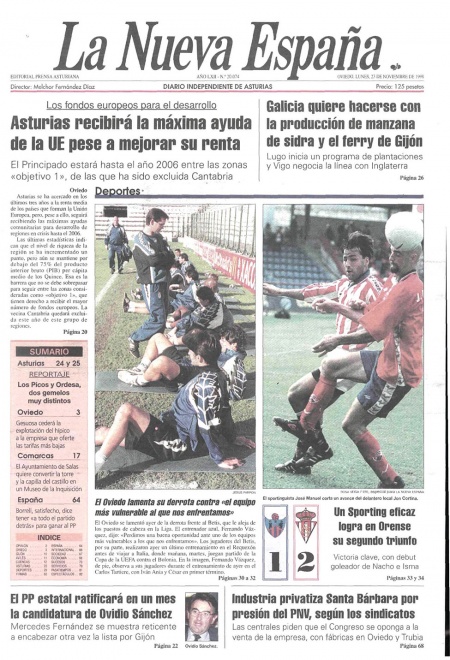 Portada Lunes 23 de Noviembre de 1998
