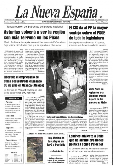 Portada Sábado 28 de Noviembre de 1998