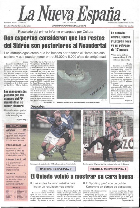 Portada Lunes 7 de Diciembre de 1998