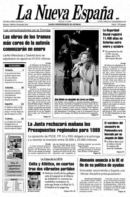 Portada Miércoles 9 de Diciembre de 1998