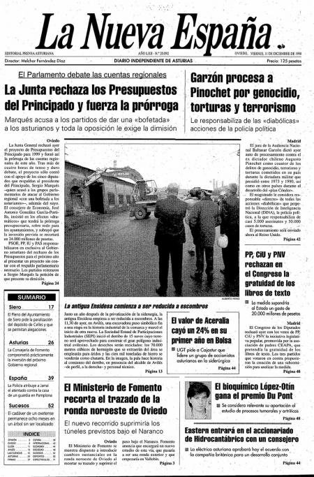 Portada Viernes 11 de Diciembre de 1998