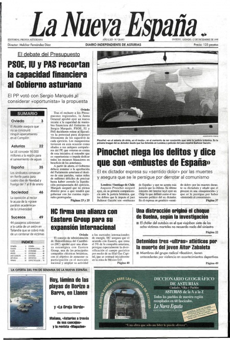 Portada Sábado 12 de Diciembre de 1998