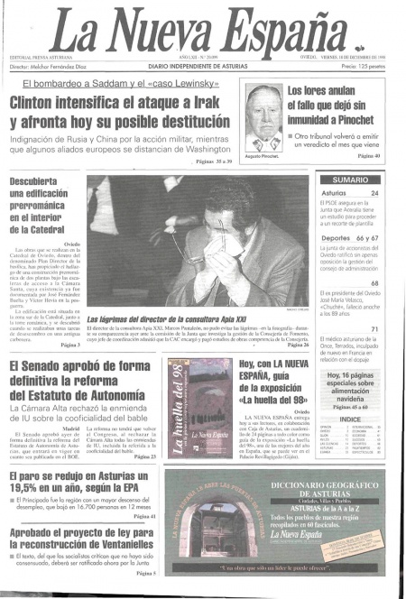 Portada Viernes 18 de Diciembre de 1998