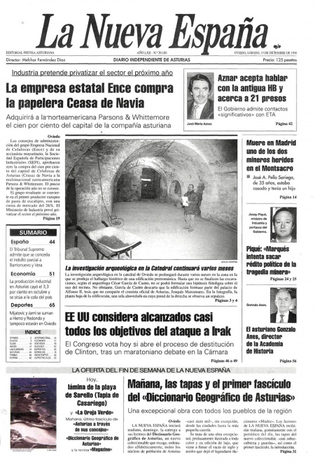 Portada Sábado 19 de Diciembre de 1998