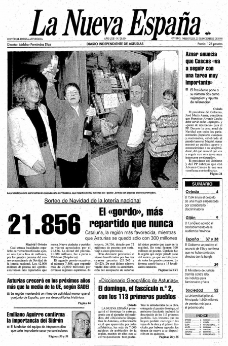 Portada Miércoles 23 de Diciembre de 1998