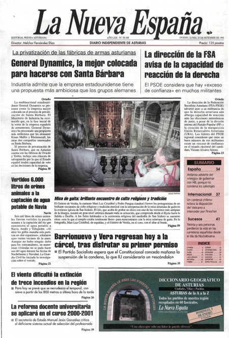 Portada Lunes 28 de Diciembre de 1998