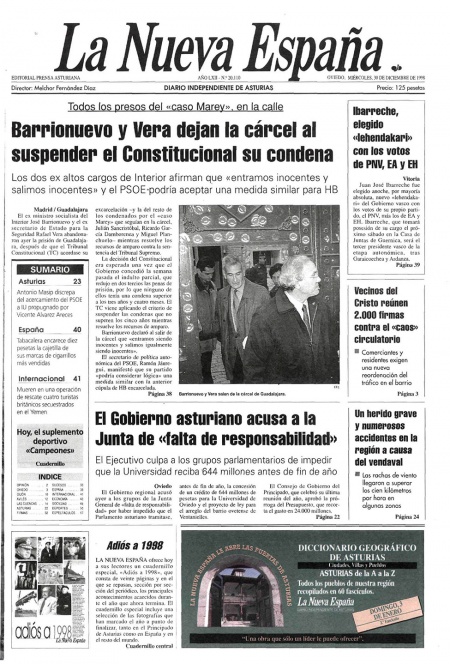 Portada Miércoles 30 de Diciembre de 1998